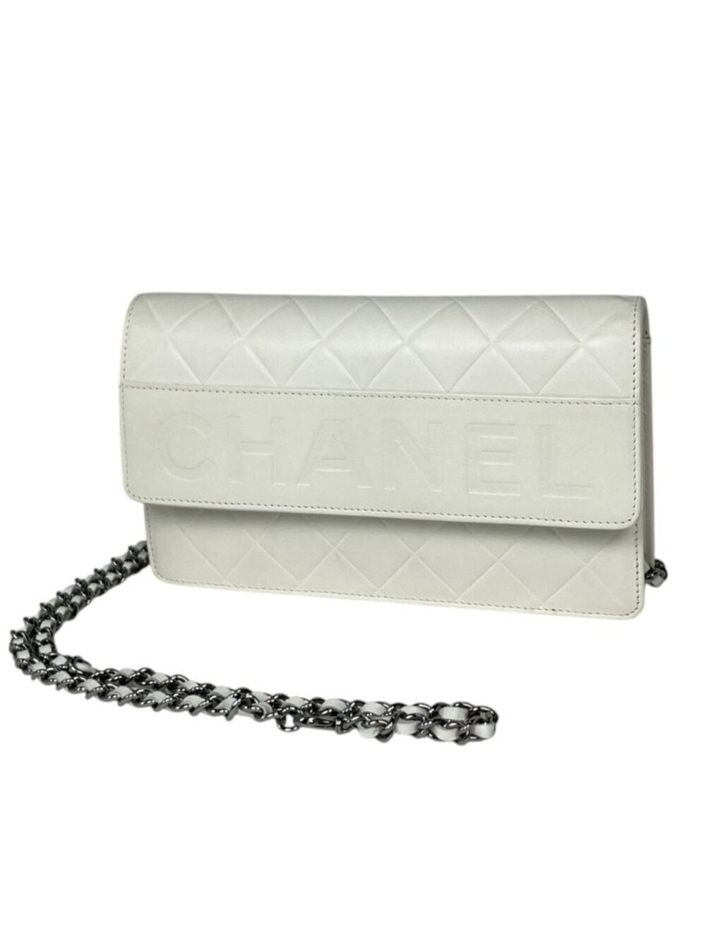 Chanel Shoulder Bag Chain Wallet Leather White